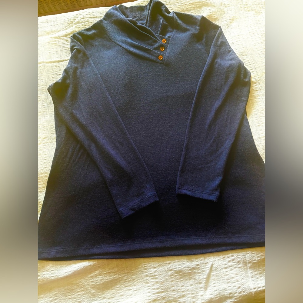 Denim&Co Dark Blue Hoodie with Button Accents